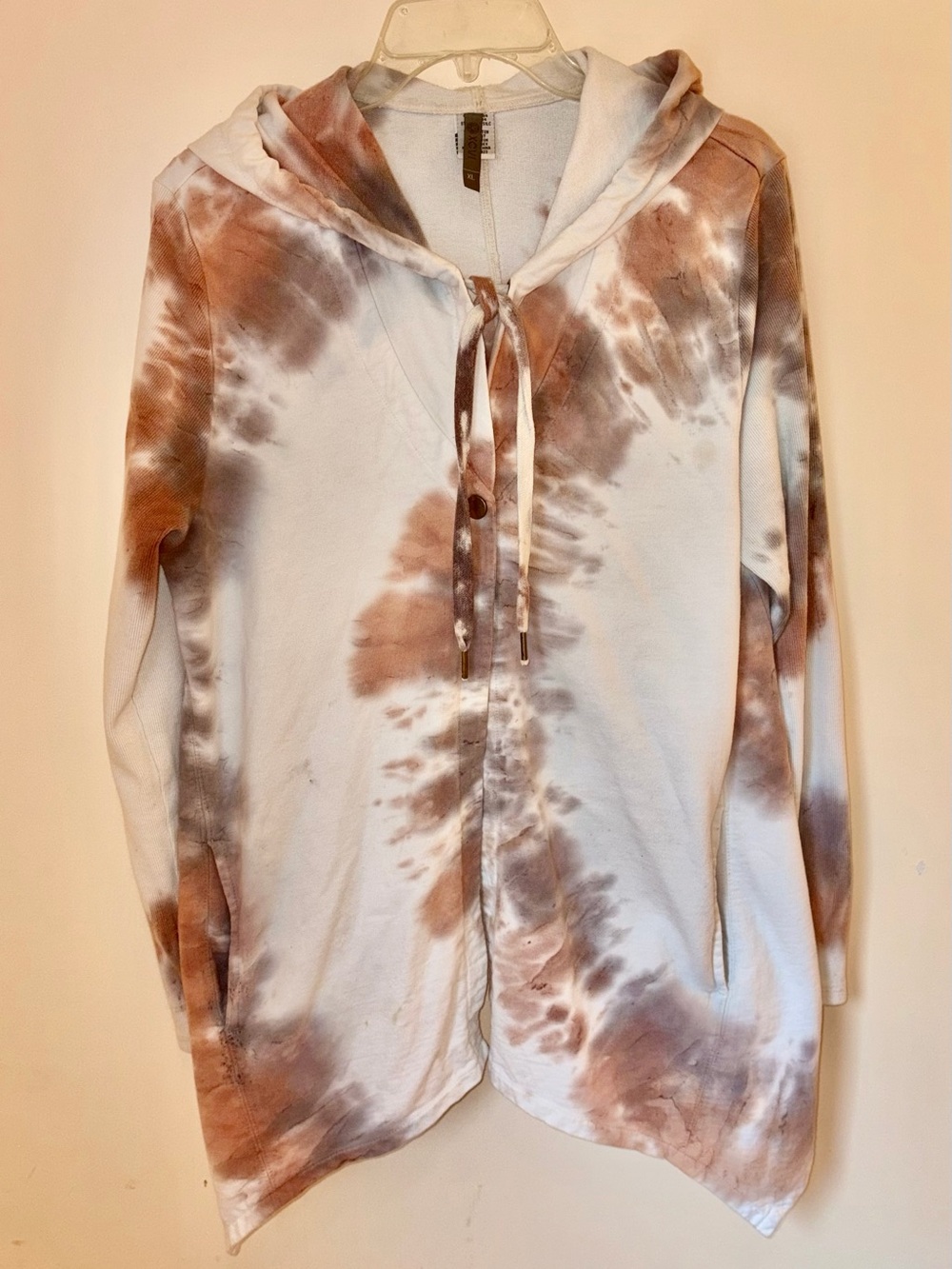 XCVI Hooded Tie-Dye Snap Cardigan - Brown & White